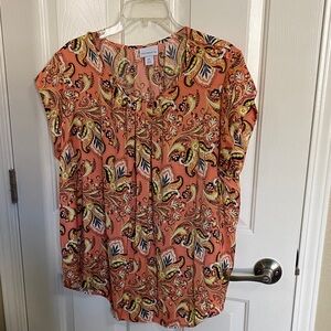 Liz Claiborne Women’s Coral Paisley Short Sleeve Blouse